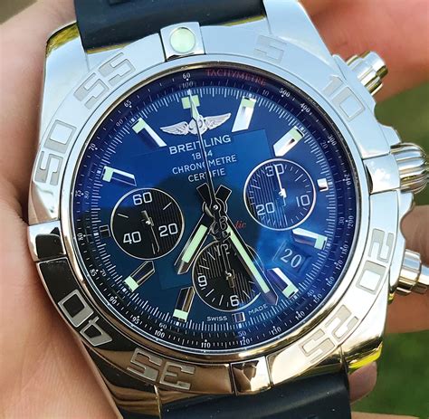 breitling blue face watch|breitling chronomat 44 blue dial.